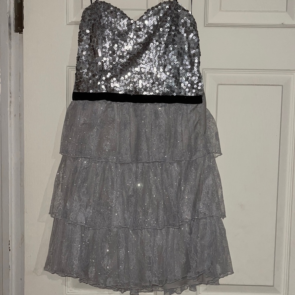 Silver Sequins and Glitter Strapless Party Dress